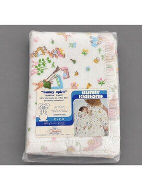 Vintage 70s CHATHAM Baby Crib Blanket Bunny Esmond Fleece Baby Blanket White NEW